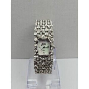 Suzanne Somers Rhinestone Quartz Dress Watch Silver Tone Bracelet New Battery